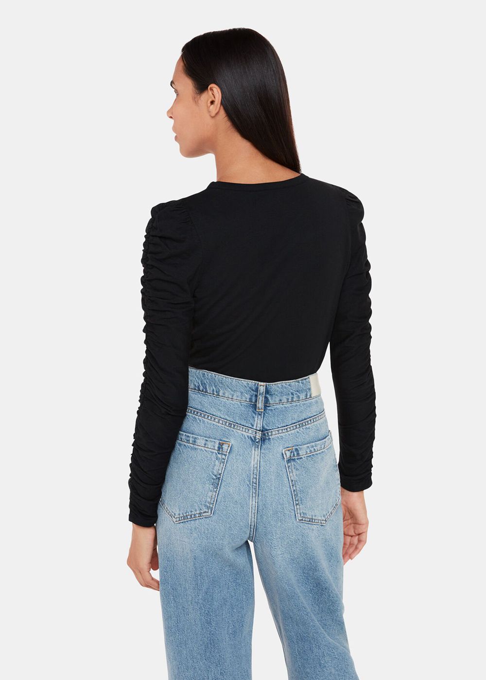 Whistles Ruched Sleeve Top Black | US-12439SQIX