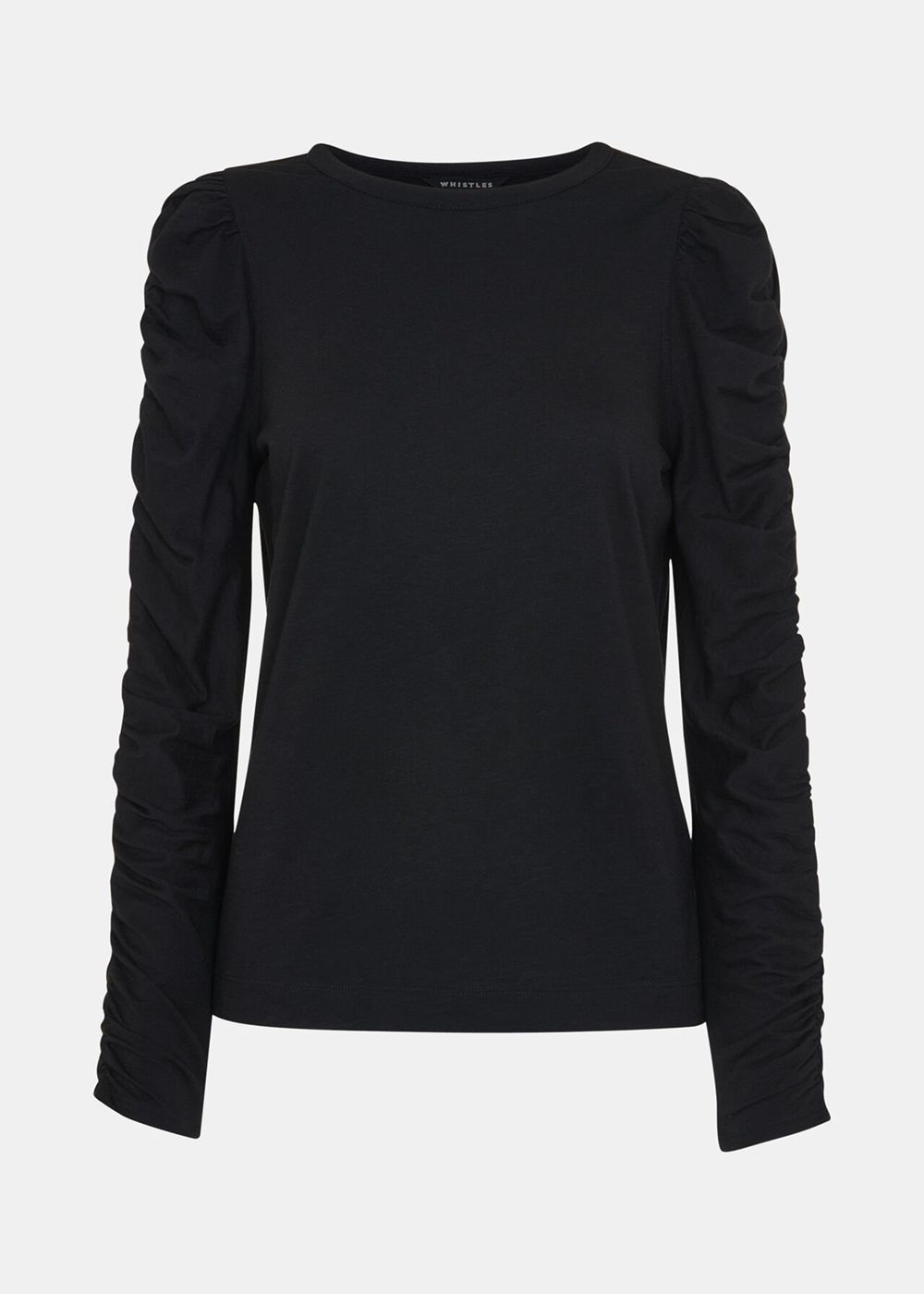 Whistles Ruched Sleeve Top Black | US-12439SQIX