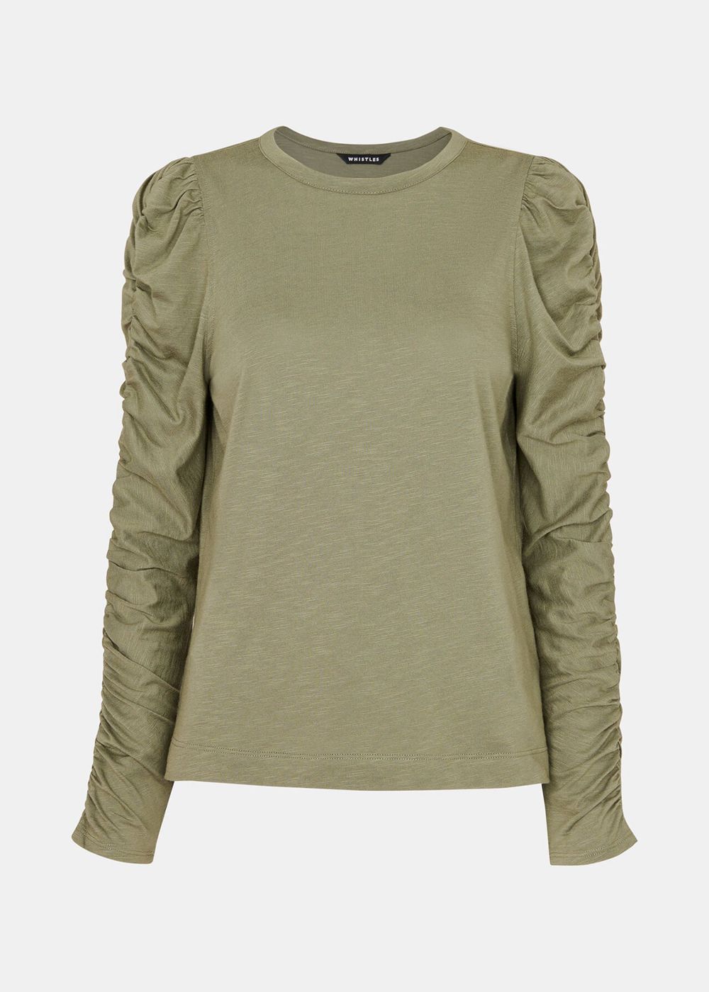 Whistles Ruched Sleeve Top Khaki | US-13256HJLF