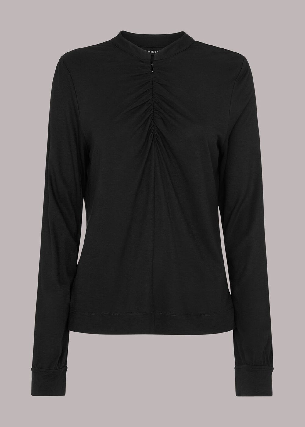 Whistles Ruched Zip Neck Top Black | US-75368ZIPB