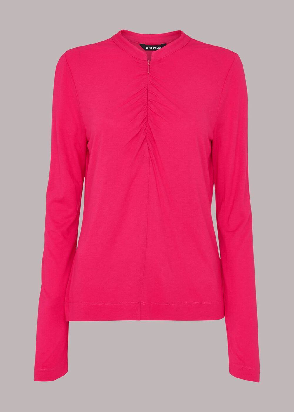 Whistles Ruched Zip Neck Top Pink | US-94183QILX