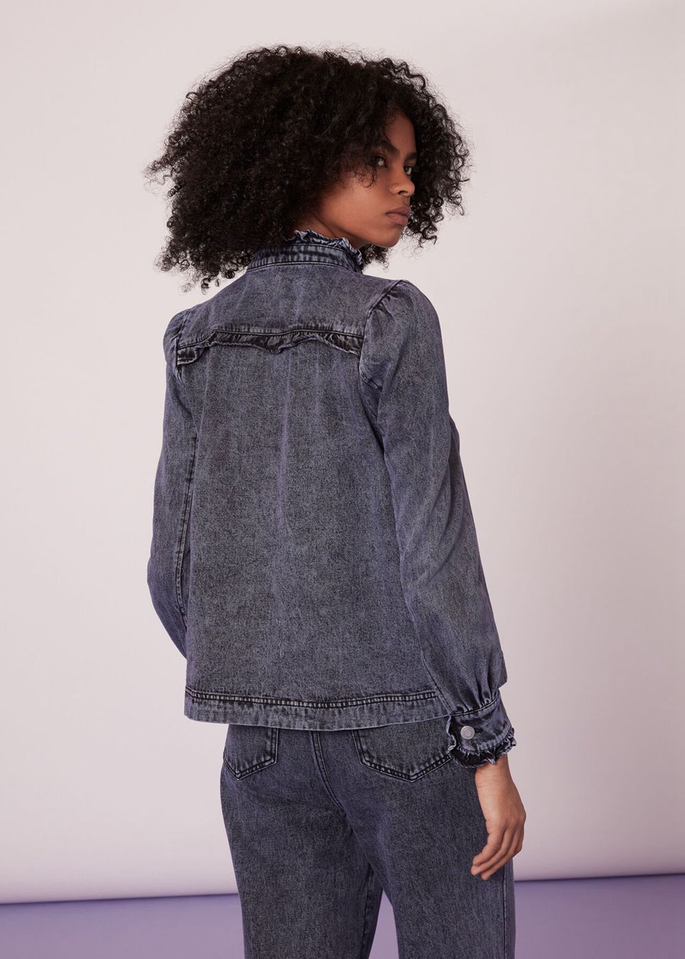 Whistles Ruffle Acid Wash Denim Blouse Wash | US-67219JSVL