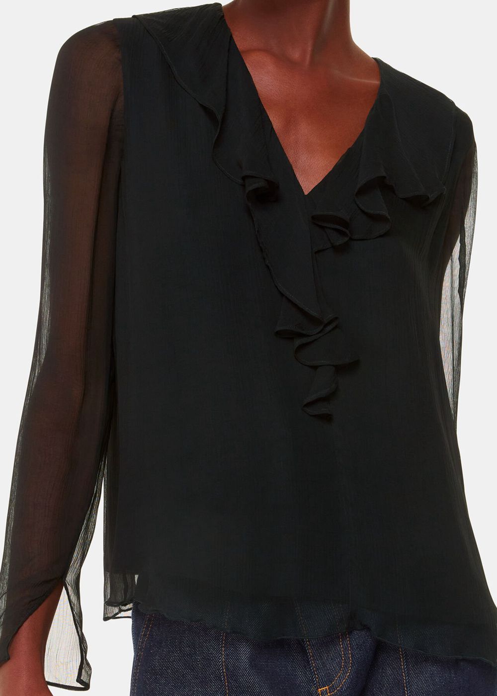 Whistles Ruffle Collar Detail Blouse Black | US-15749NFJV