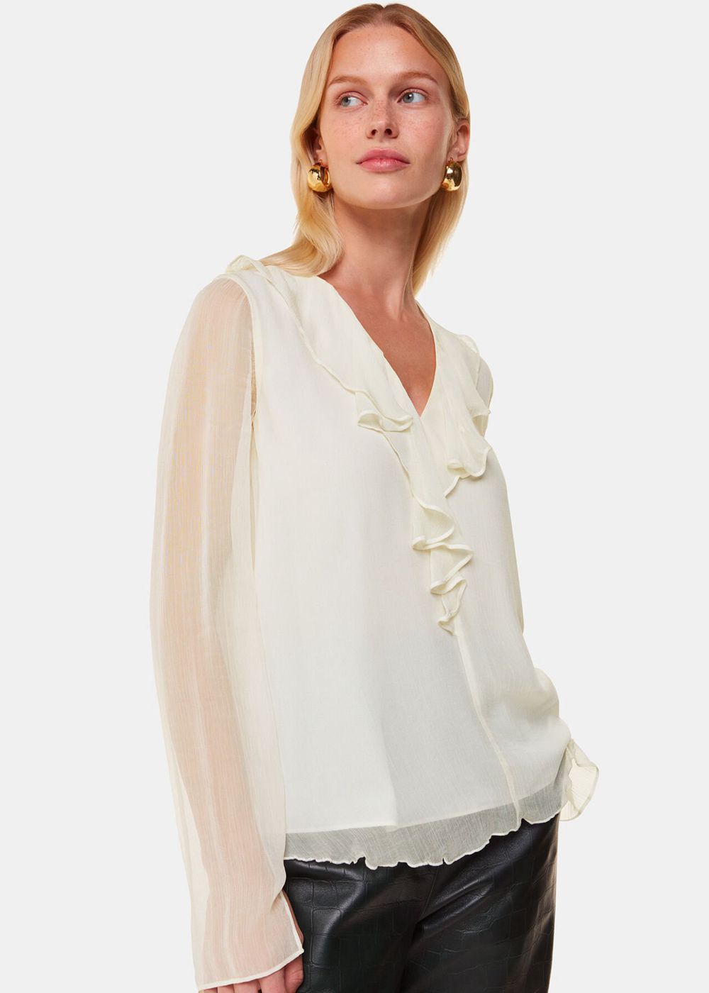 Whistles Ruffle Collar Detail Blouse White | US-34769FUAP