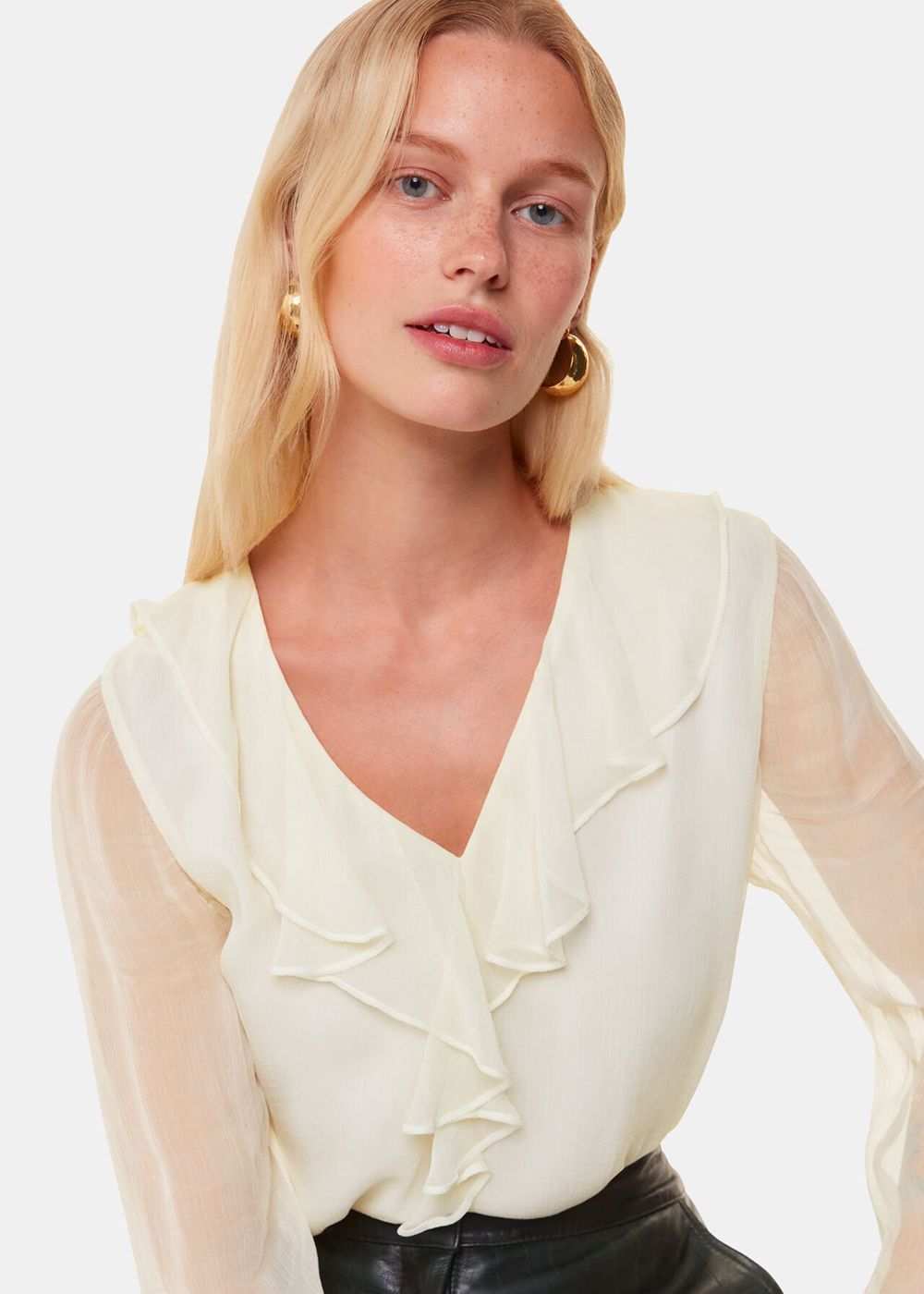 Whistles Ruffle Collar Detail Blouse White | US-34769FUAP