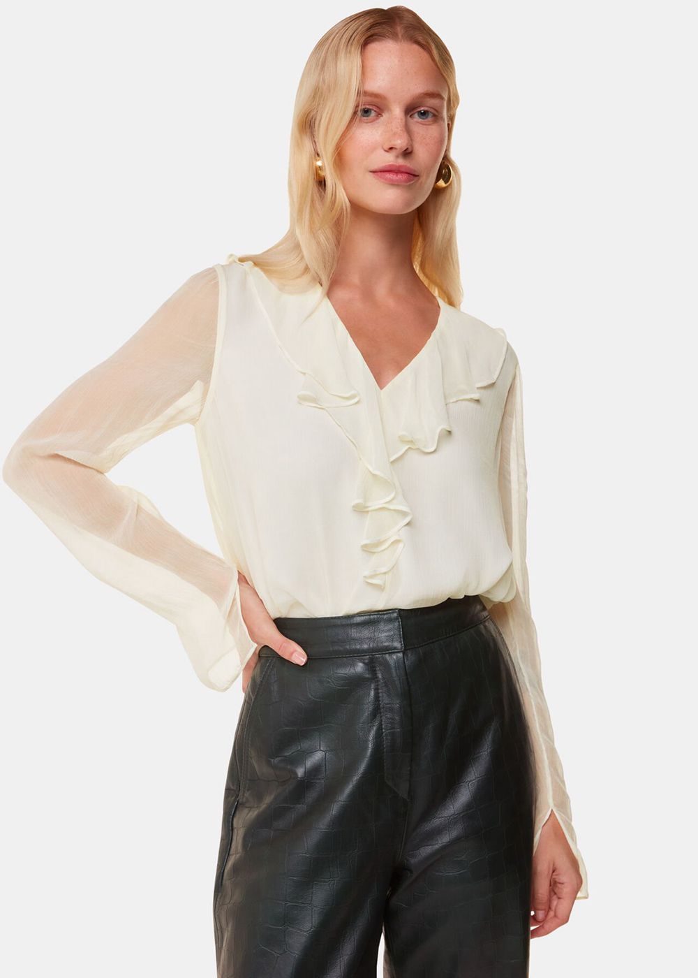 Whistles Ruffle Collar Detail Blouse White | US-34769FUAP