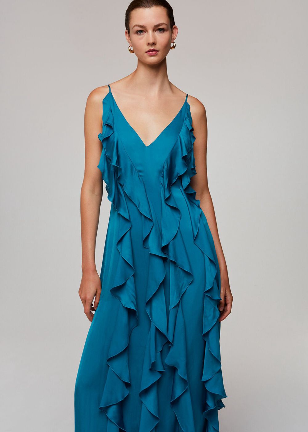 Whistles Ruffle Maxi Dress Blue | US-35912PWSF