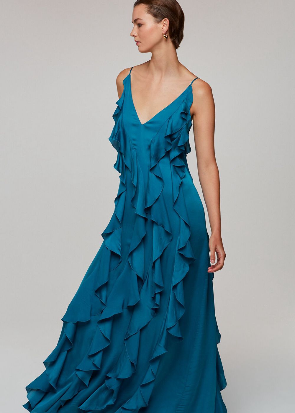 Whistles Ruffle Maxi Dress Blue | US-35912PWSF