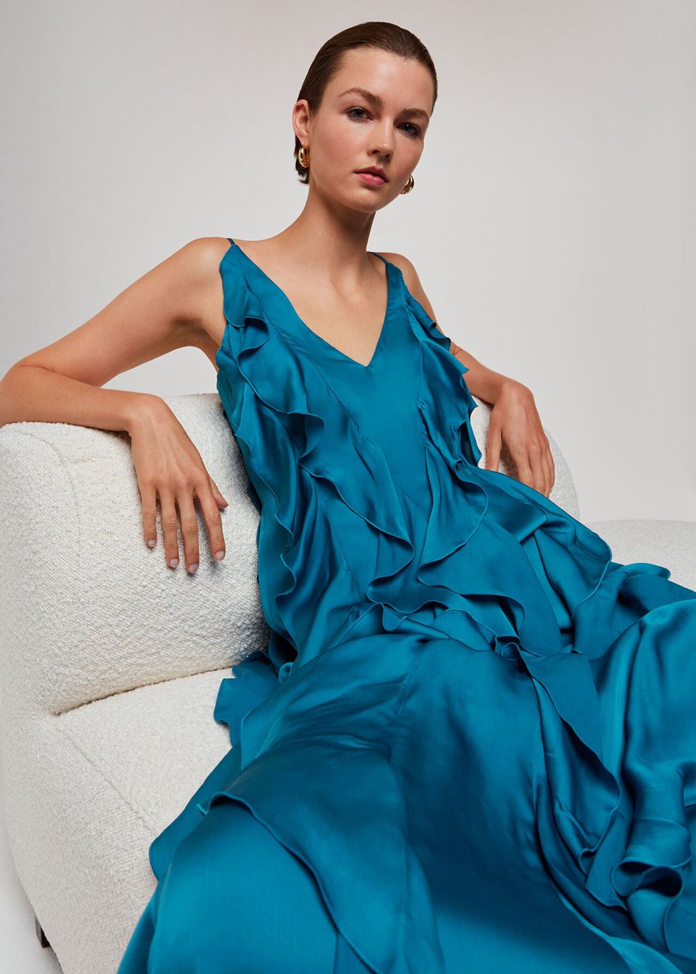 Whistles Ruffle Maxi Dress Blue | US-35912PWSF