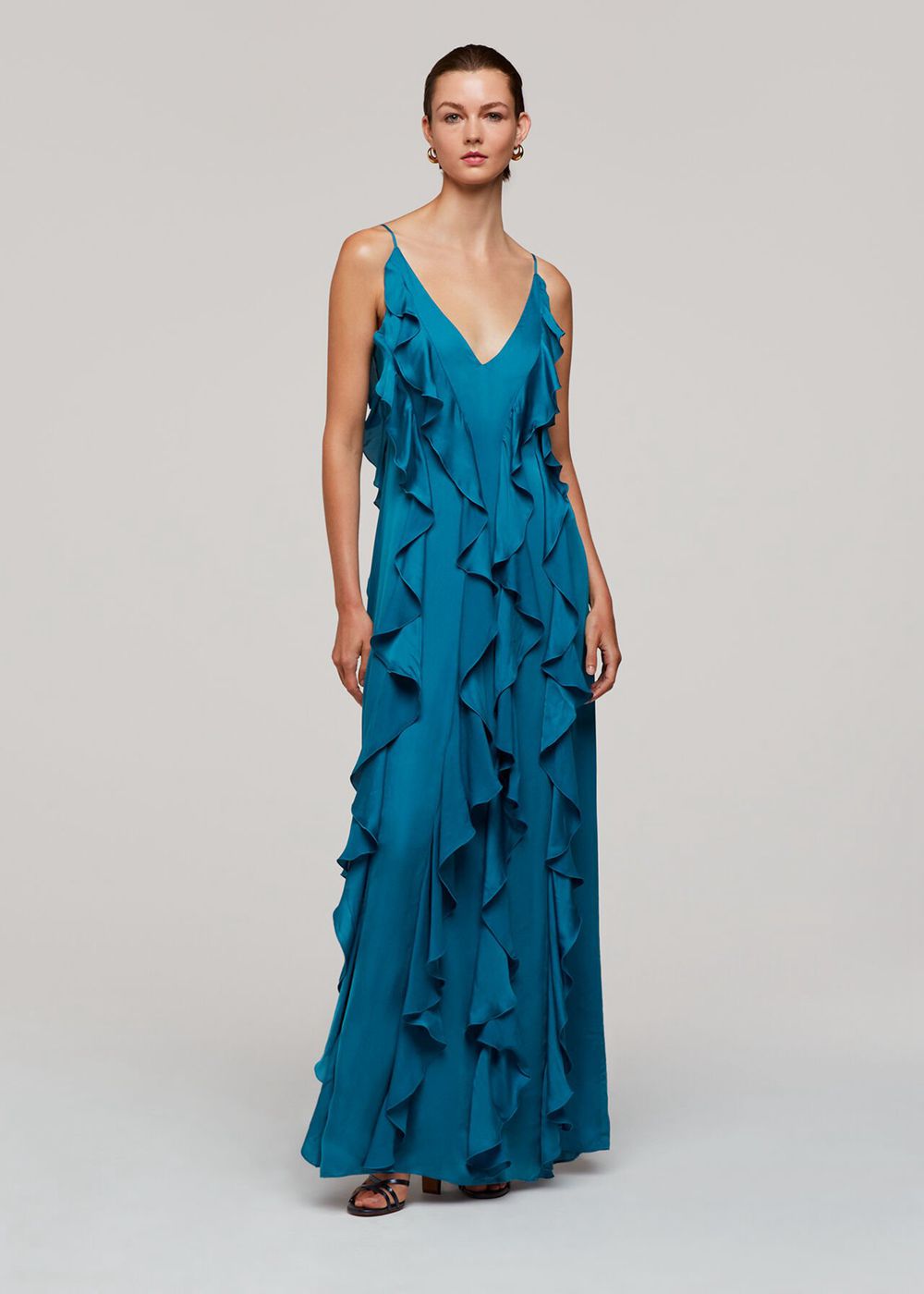 Whistles Ruffle Maxi Dress Blue | US-35912PWSF