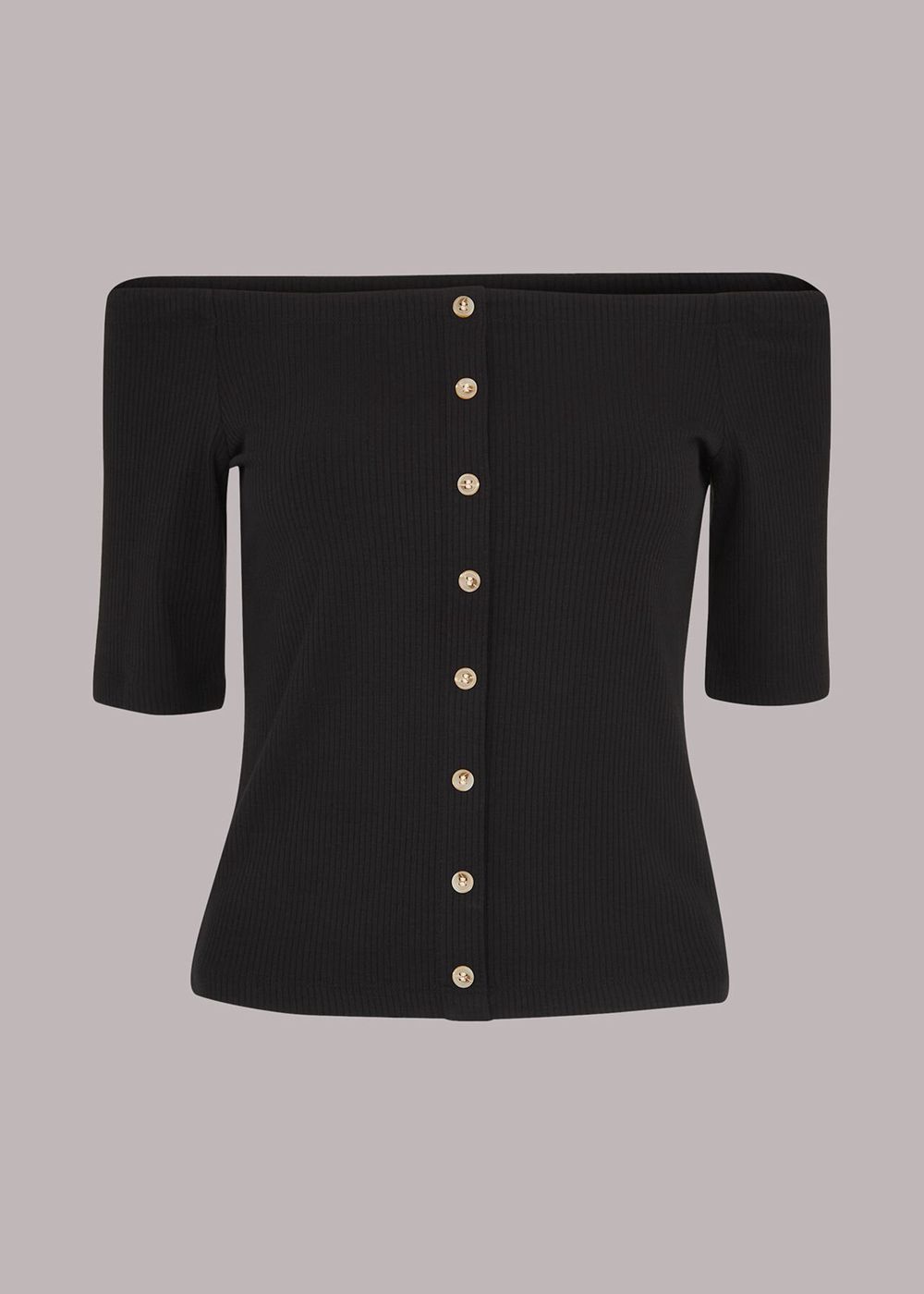 Whistles Rumi Ribbed Bardot Top Black | US-13680WESN