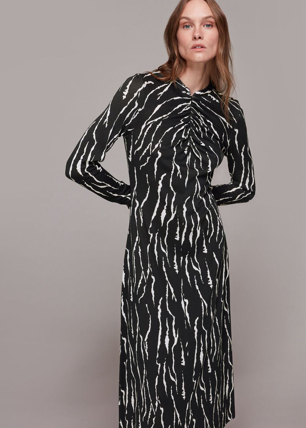 Whistles Rumi Tiger Print Jersey Dress Black / White | US-72569RNEJ