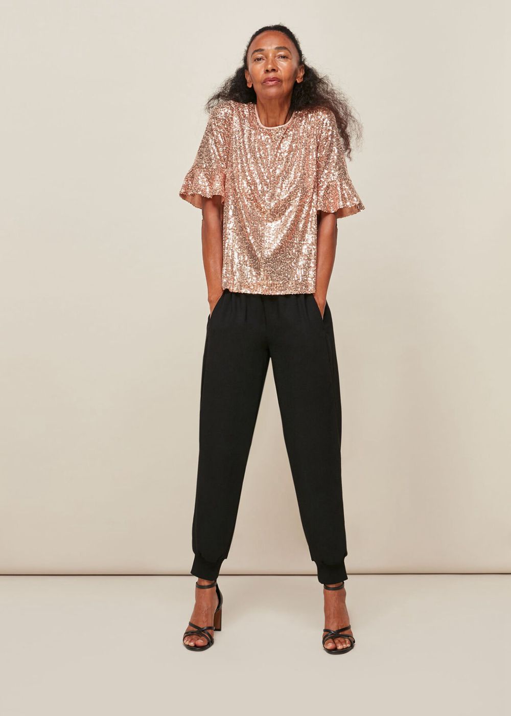 Whistles Sada Sequin Top Champagne | US-86751UWKL