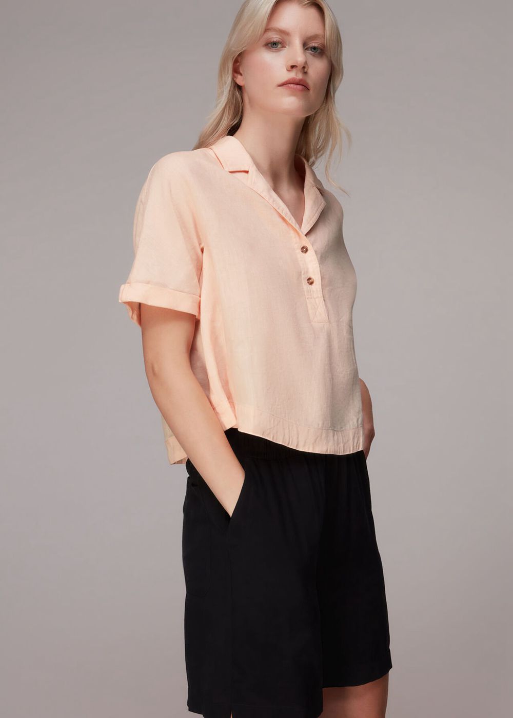 Whistles Sadie Linen Top Pink | US-72309ATYZ