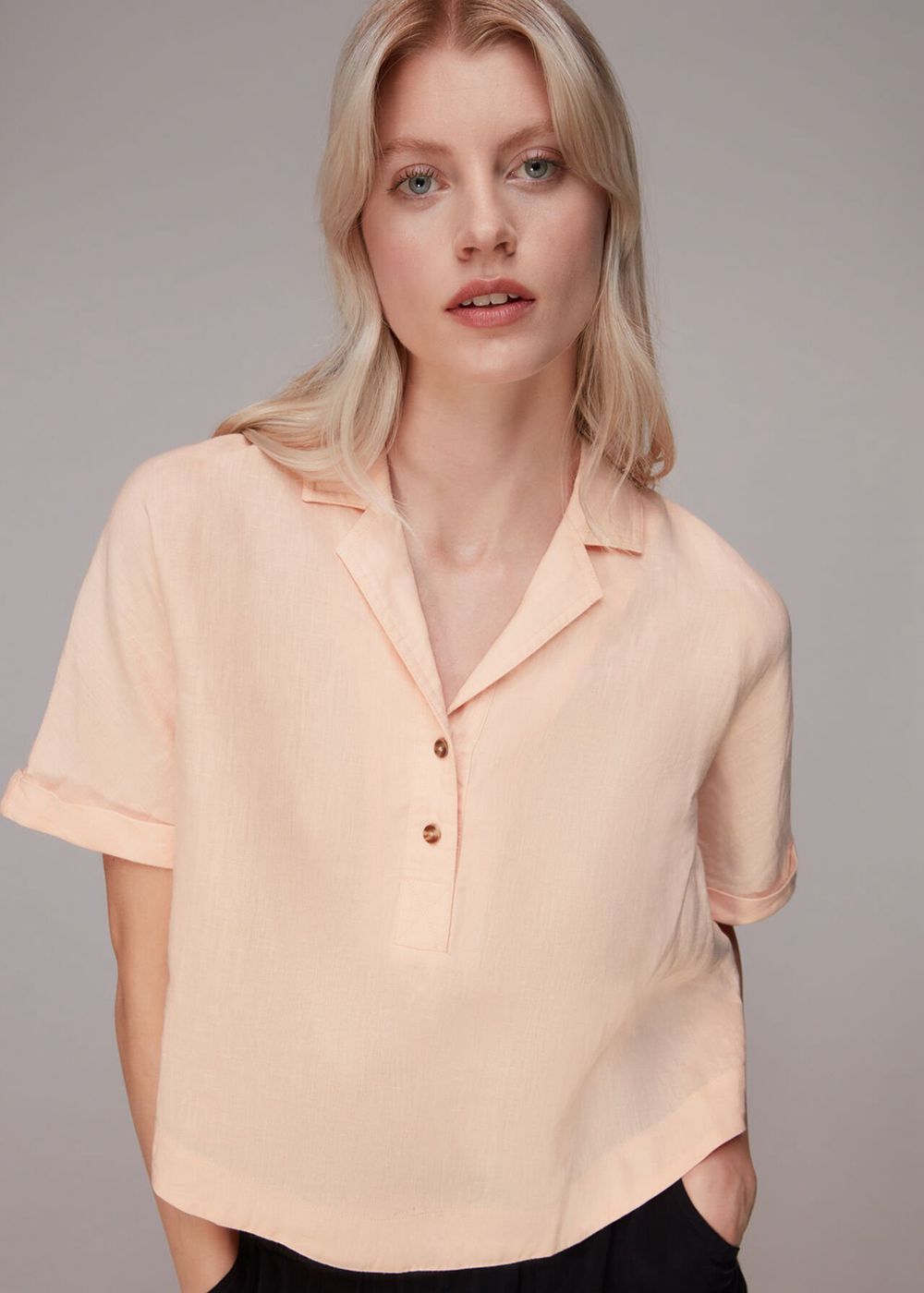 Whistles Sadie Linen Top Pink | US-72309ATYZ