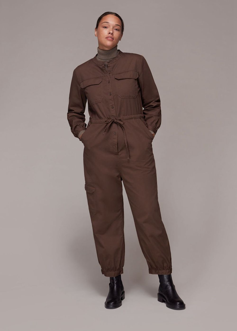 Whistles Sadie Utility Tie Jumpsuit Brown | US-56731FCVA