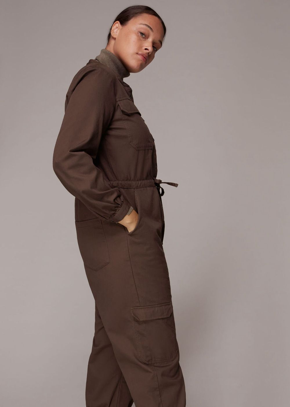 Whistles Sadie Utility Tie Jumpsuit Brown | US-56731FCVA