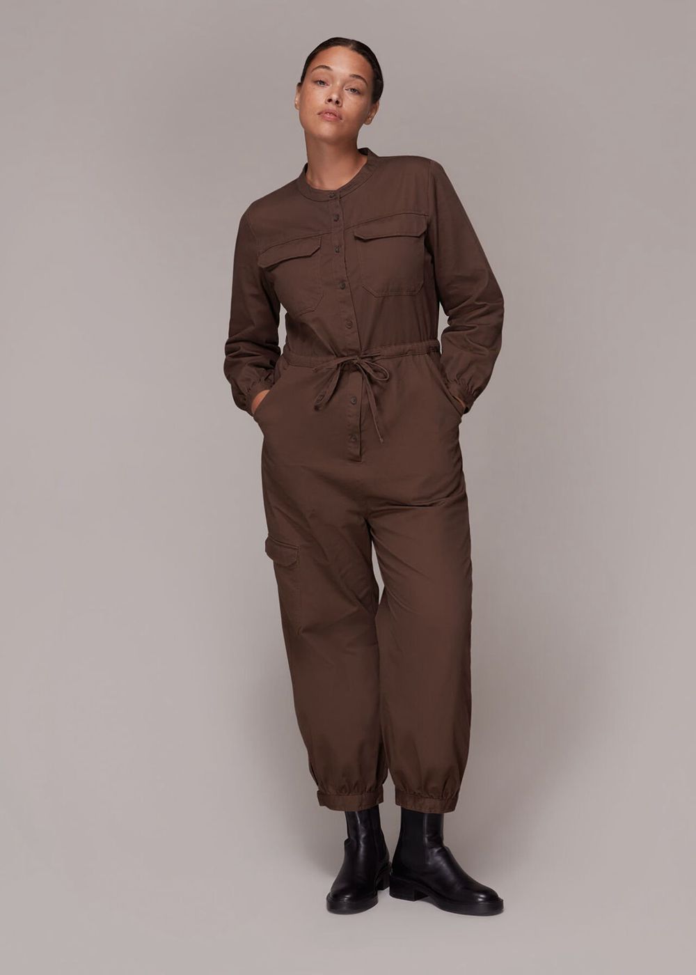 Whistles Sadie Utility Tie Jumpsuit Brown | US-56731FCVA