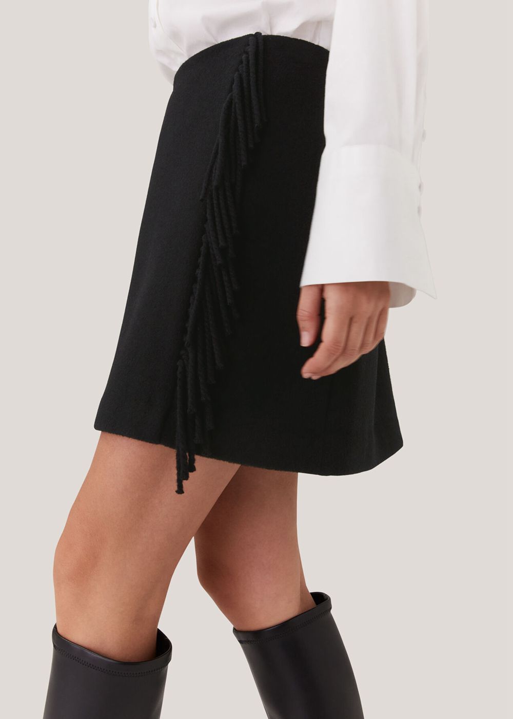 Whistles Sadie Wool Fringe Skirts Black | US-60451DNOH