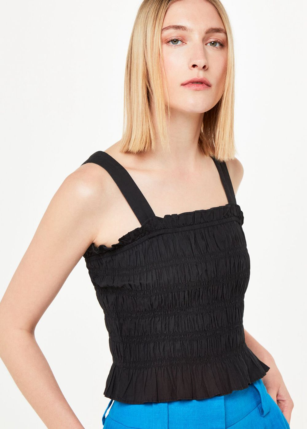 Whistles Saskia Crinkle Strappy Top Black | US-16894MDUX