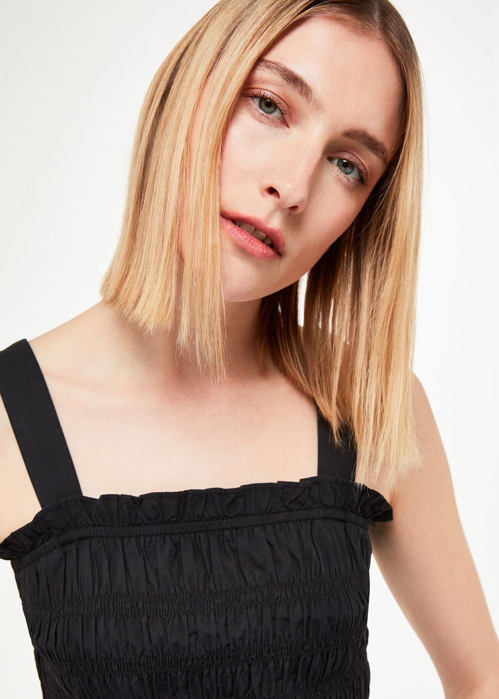 Whistles Saskia Crinkle Strappy Top Black | US-16894MDUX