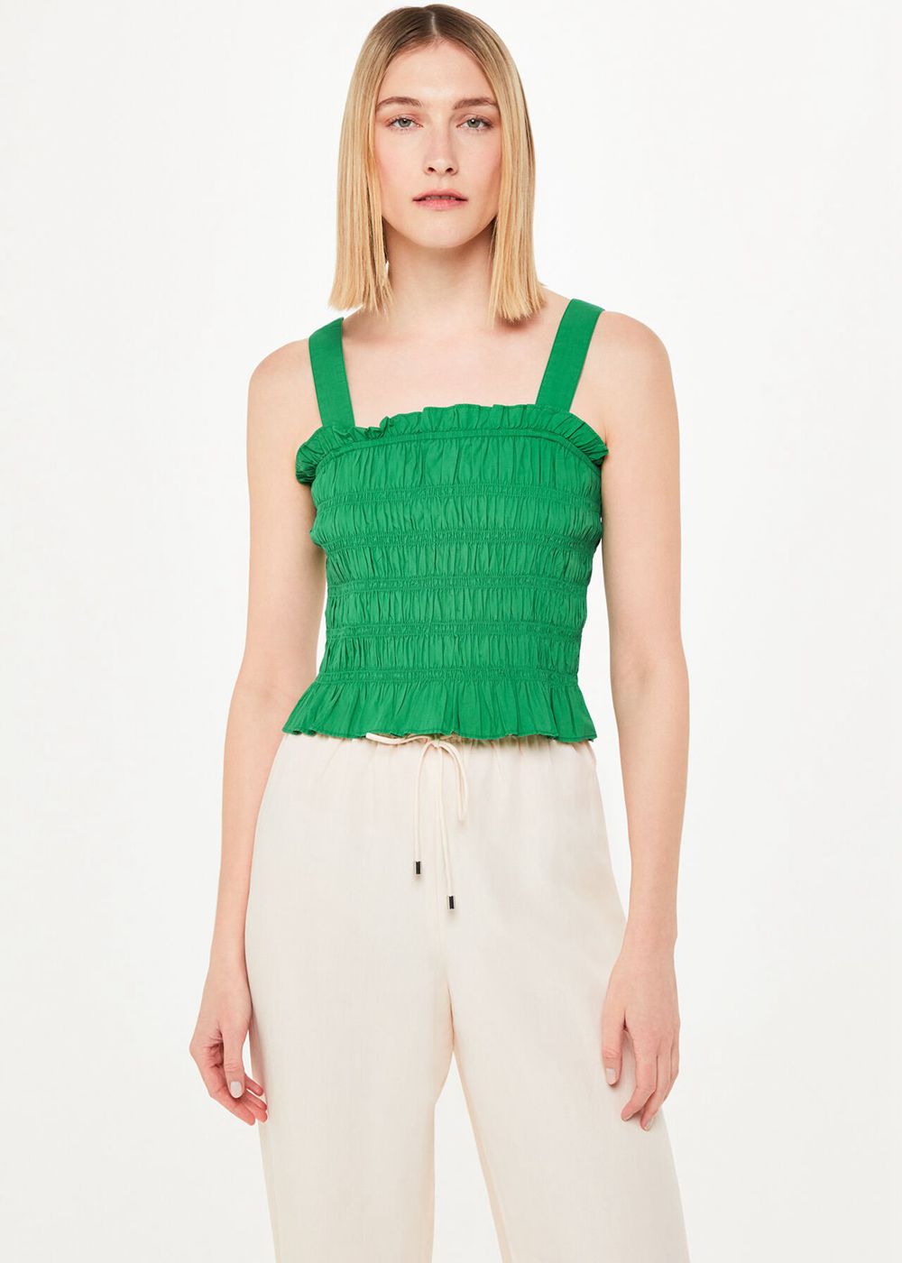 Whistles Saskia Crinkle Strappy Top Green | US-93524IFUZ