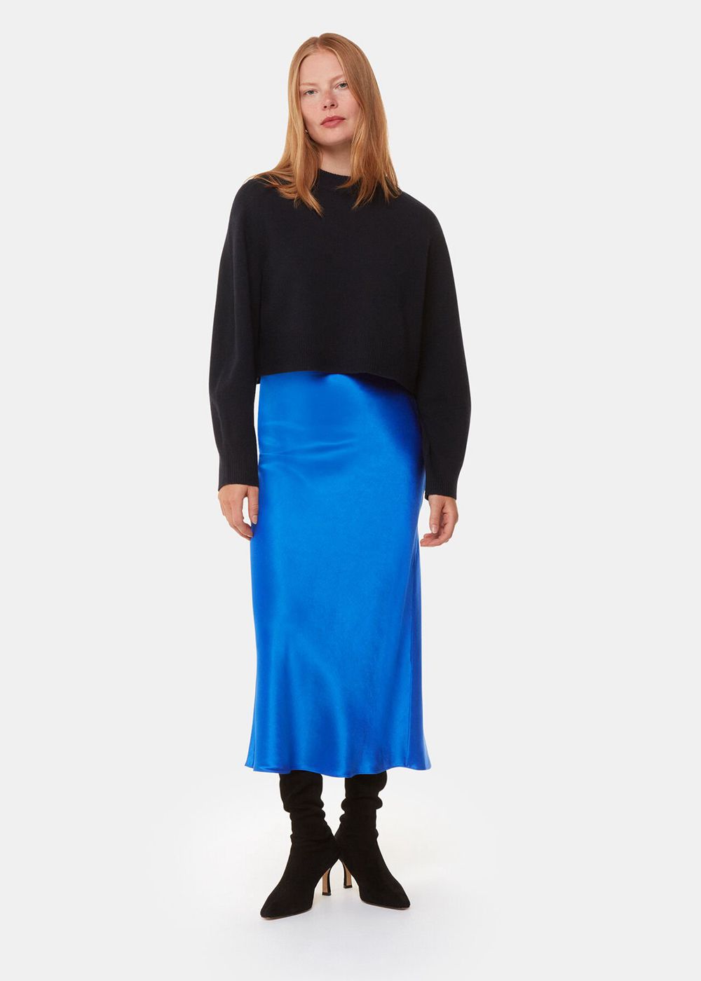 Whistles Satin Bias Cut Skirts Blue | US-91740ESGD