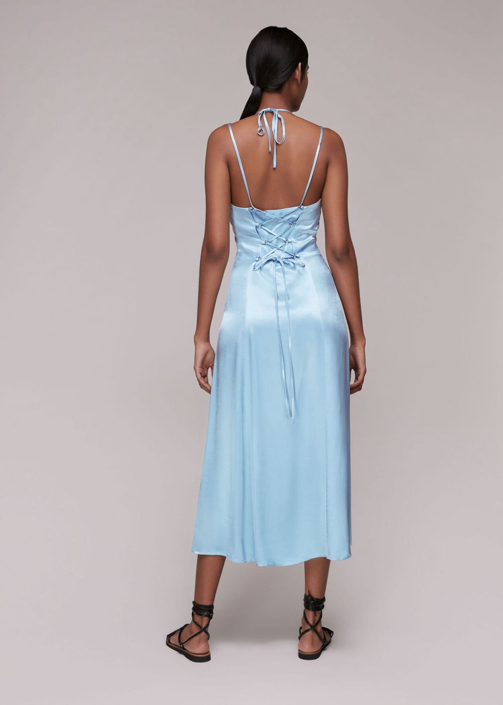 Whistles Satin Cami Dress Blue | US-90537TZJE