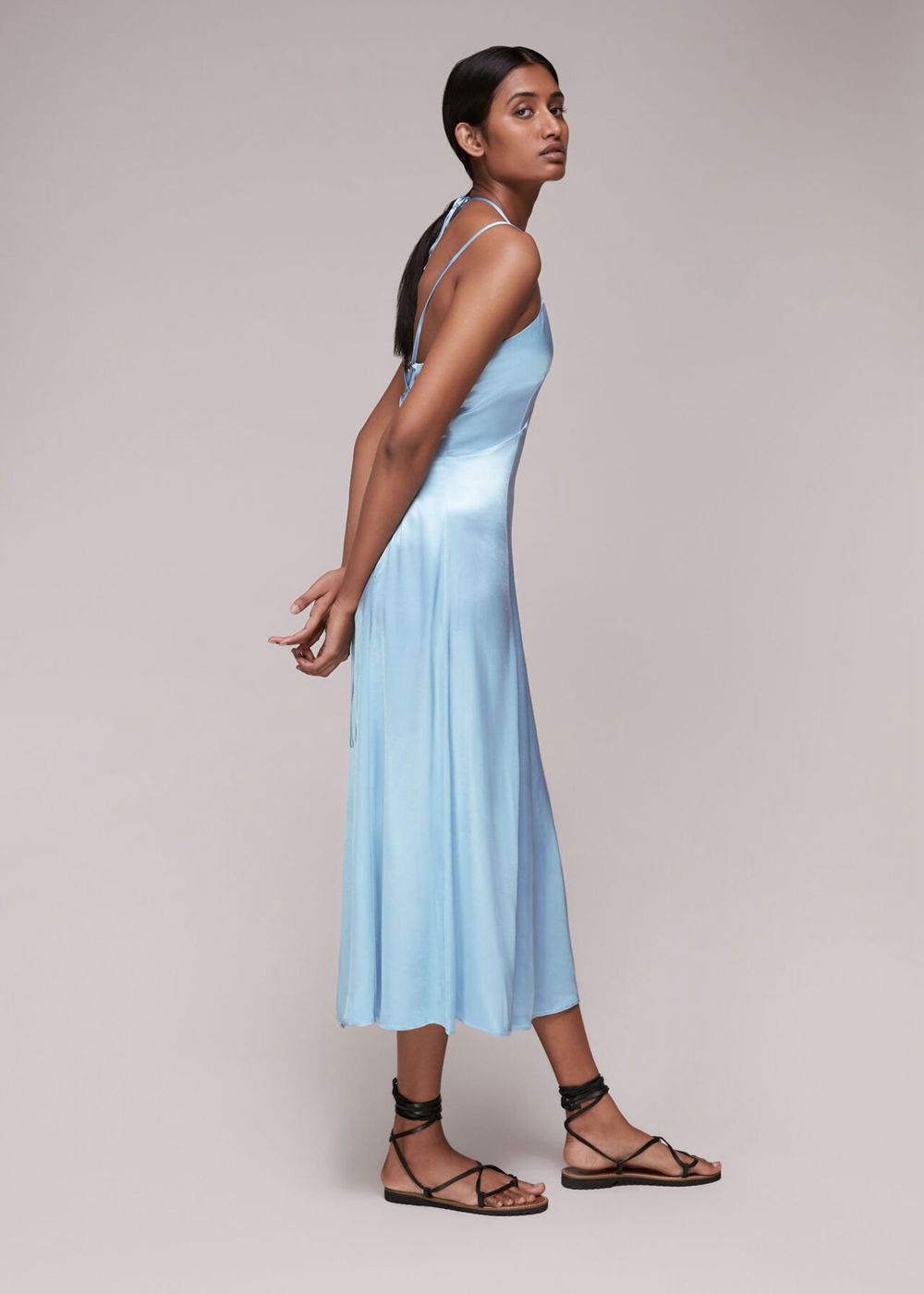 Whistles Satin Cami Dress Blue | US-90537TZJE