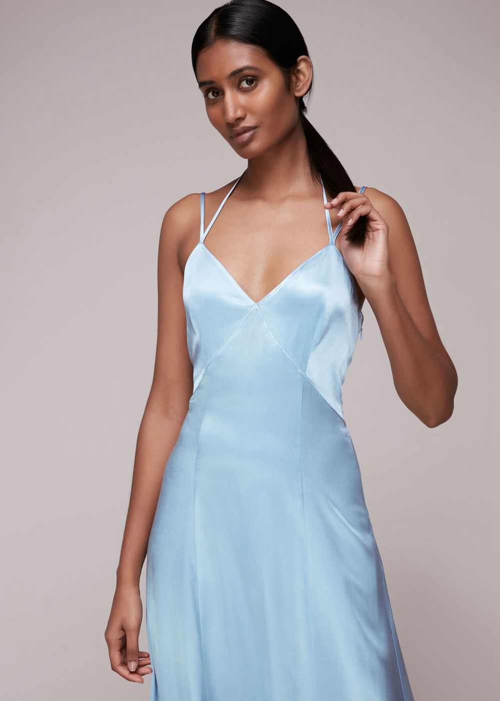 Whistles Satin Cami Dress Blue | US-90537TZJE