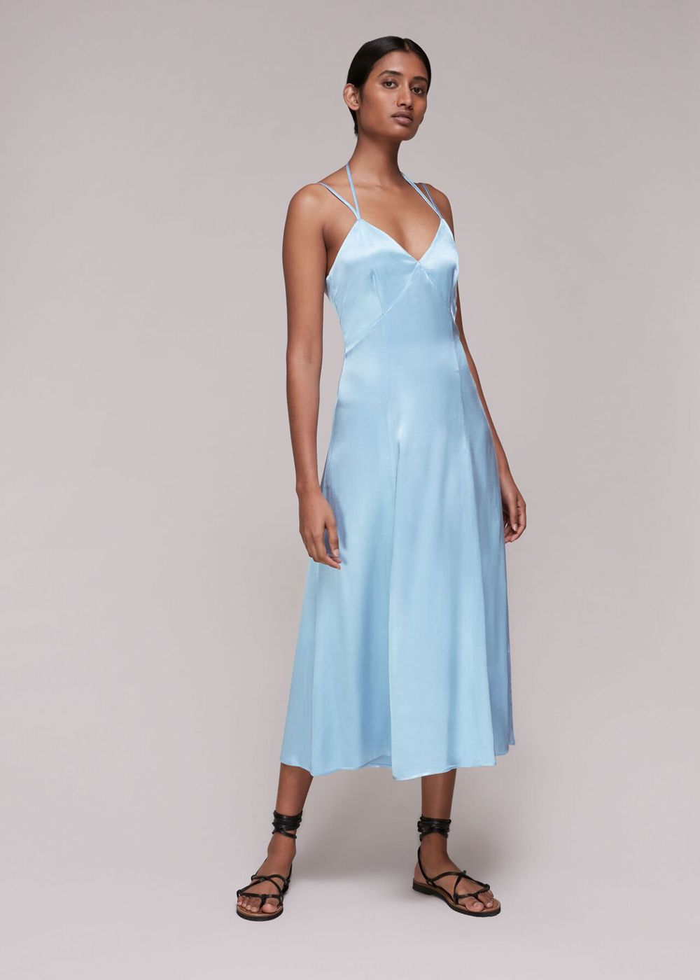 Whistles Satin Cami Dress Blue | US-90537TZJE