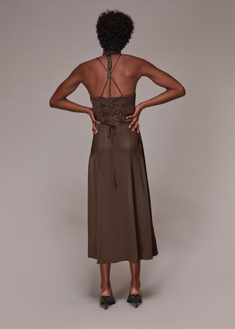 Whistles Satin Cami Dress Brown | US-52349MLIB