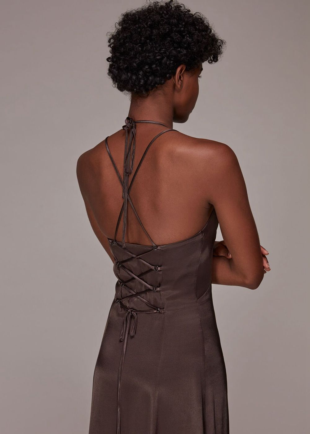 Whistles Satin Cami Dress Brown | US-52349MLIB