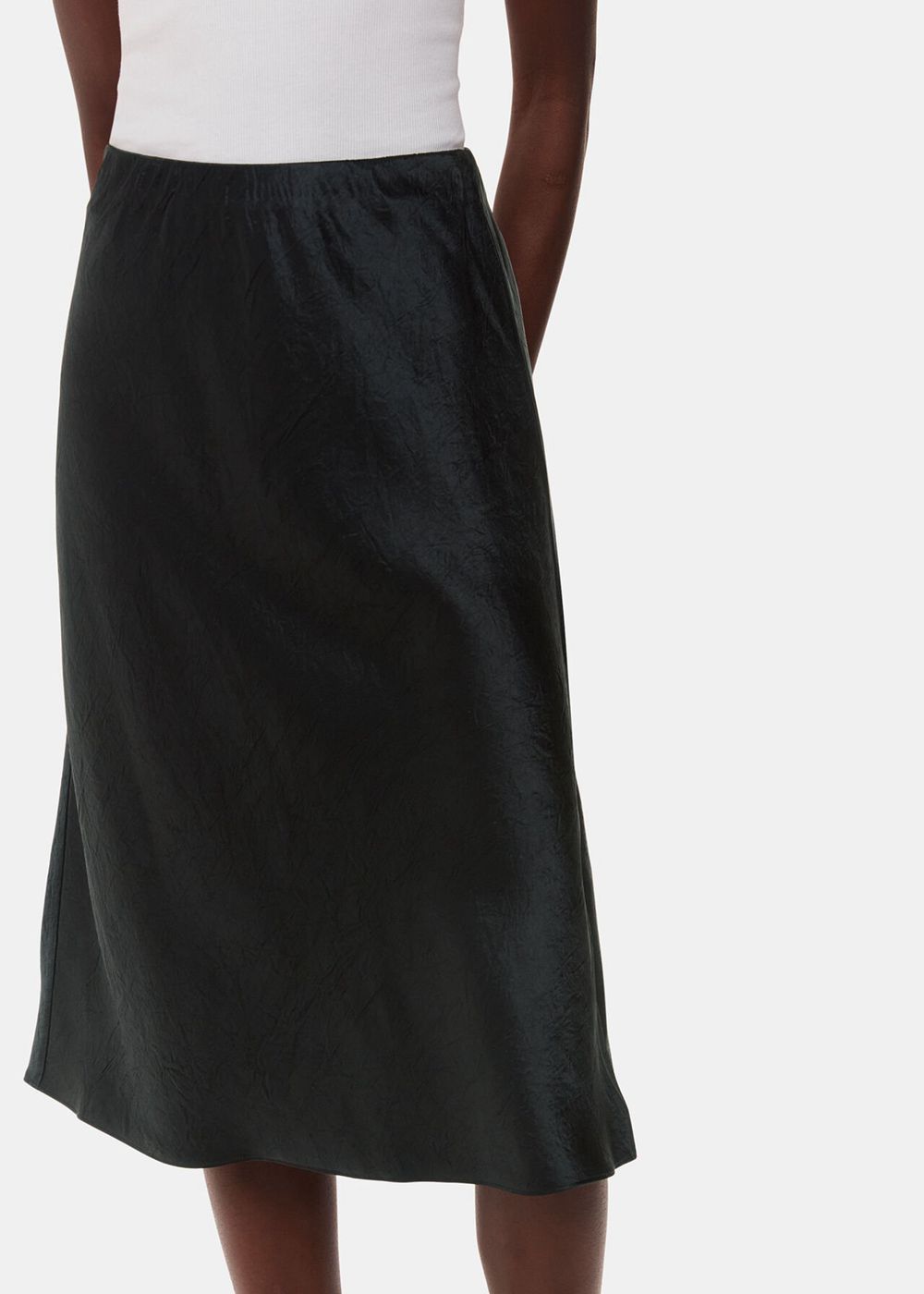 Whistles Satin Knee Length Skirts Black | US-37610QDXA