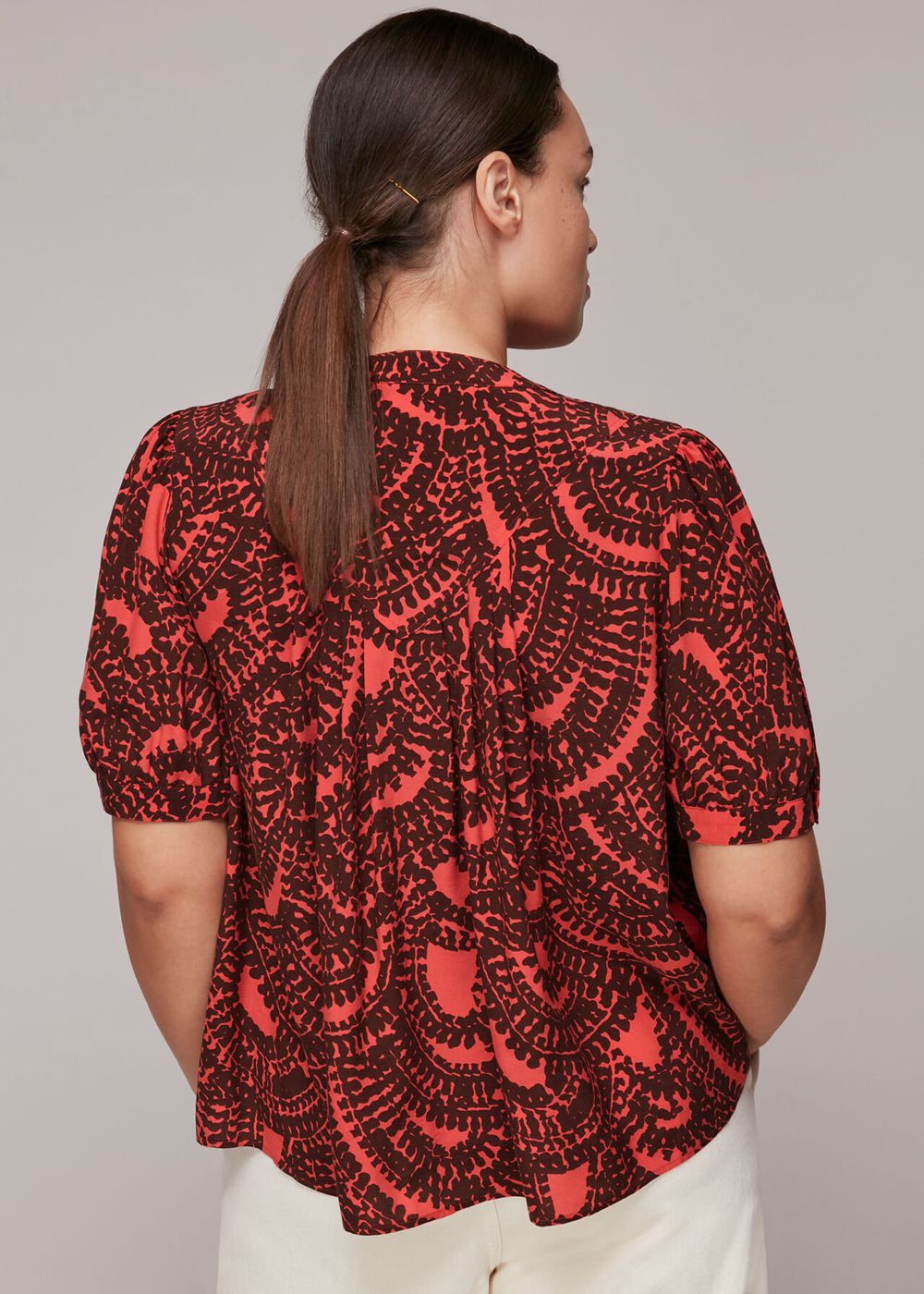 Whistles Scallop Stamped Print Blouse Red / Multicolor | US-82194AJXM