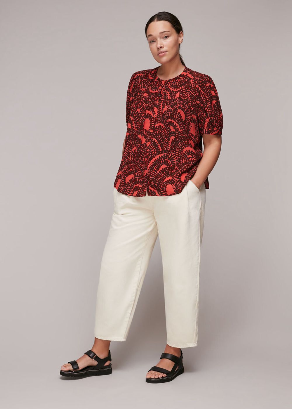 Whistles Scallop Stamped Print Blouse Red / Multicolor | US-82194AJXM