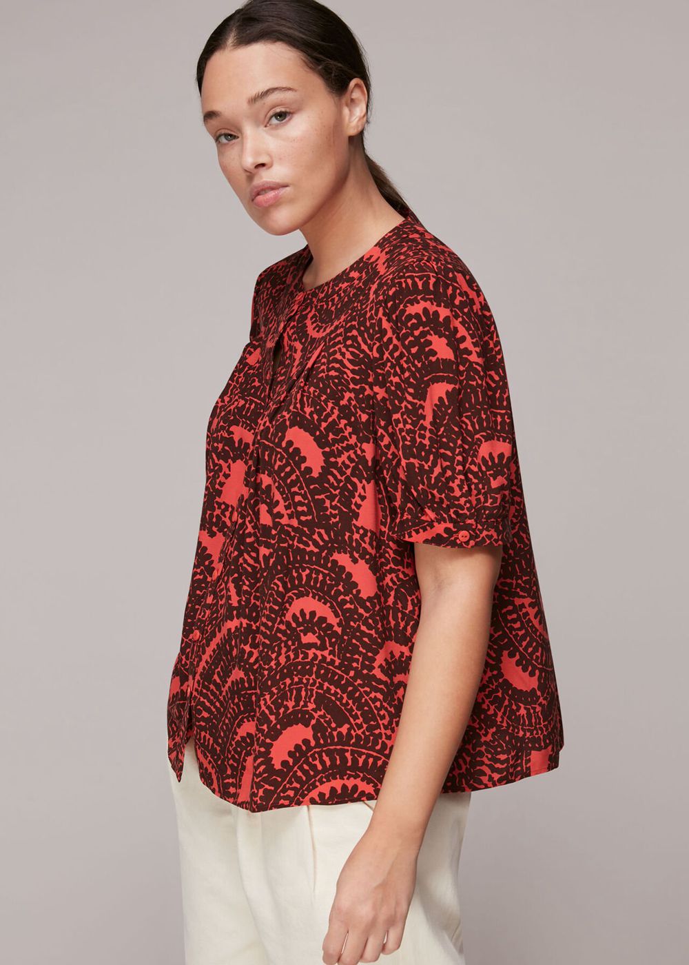 Whistles Scallop Stamped Print Blouse Red / Multicolor | US-82194AJXM