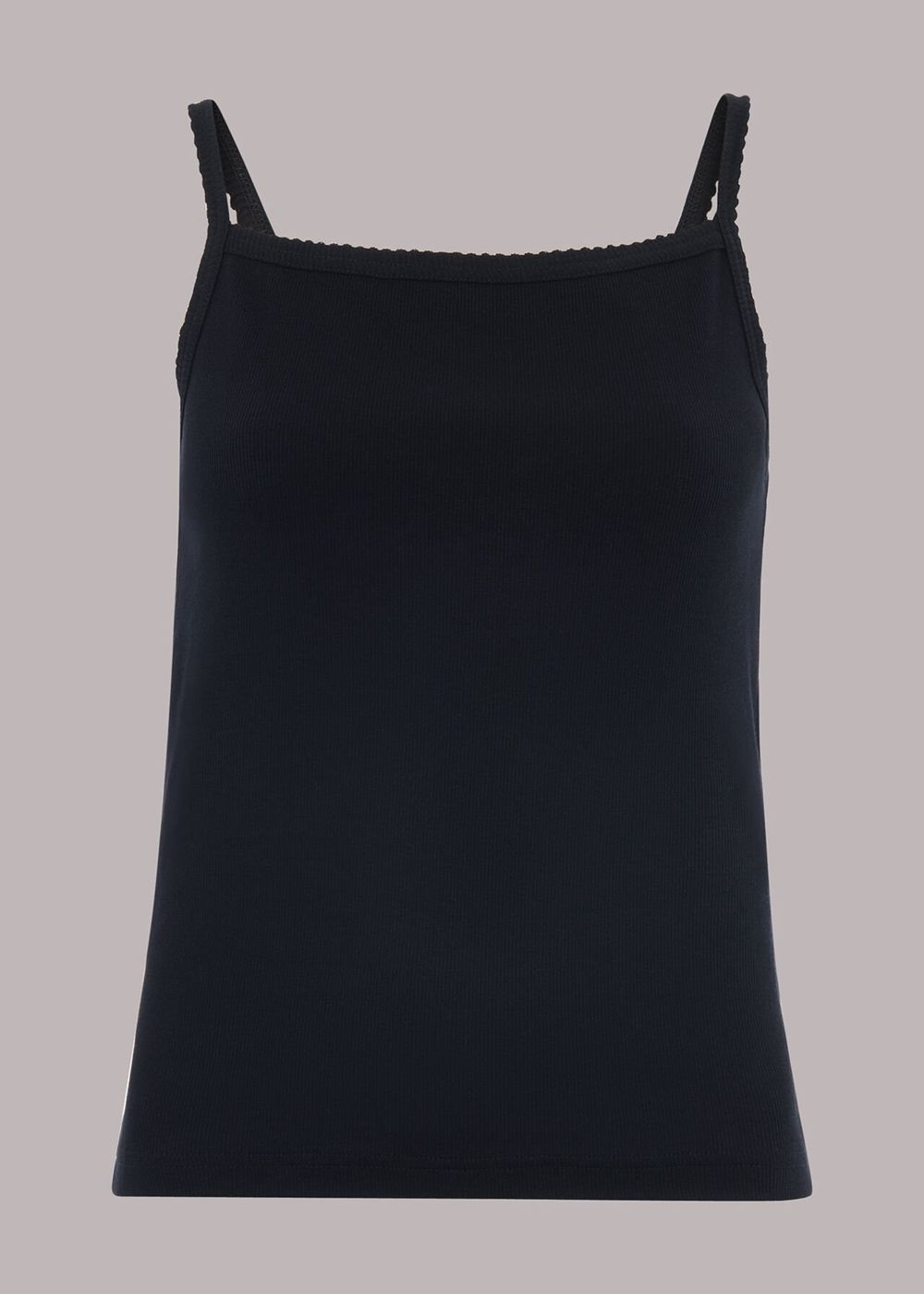 Whistles Scalloped Edge Rib Vest Top Black | US-29801KHRT