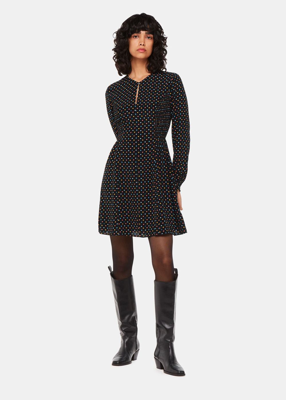 Whistles Scattered Hearts Flippy Dress Black / Multicolor | US-81625CQZU