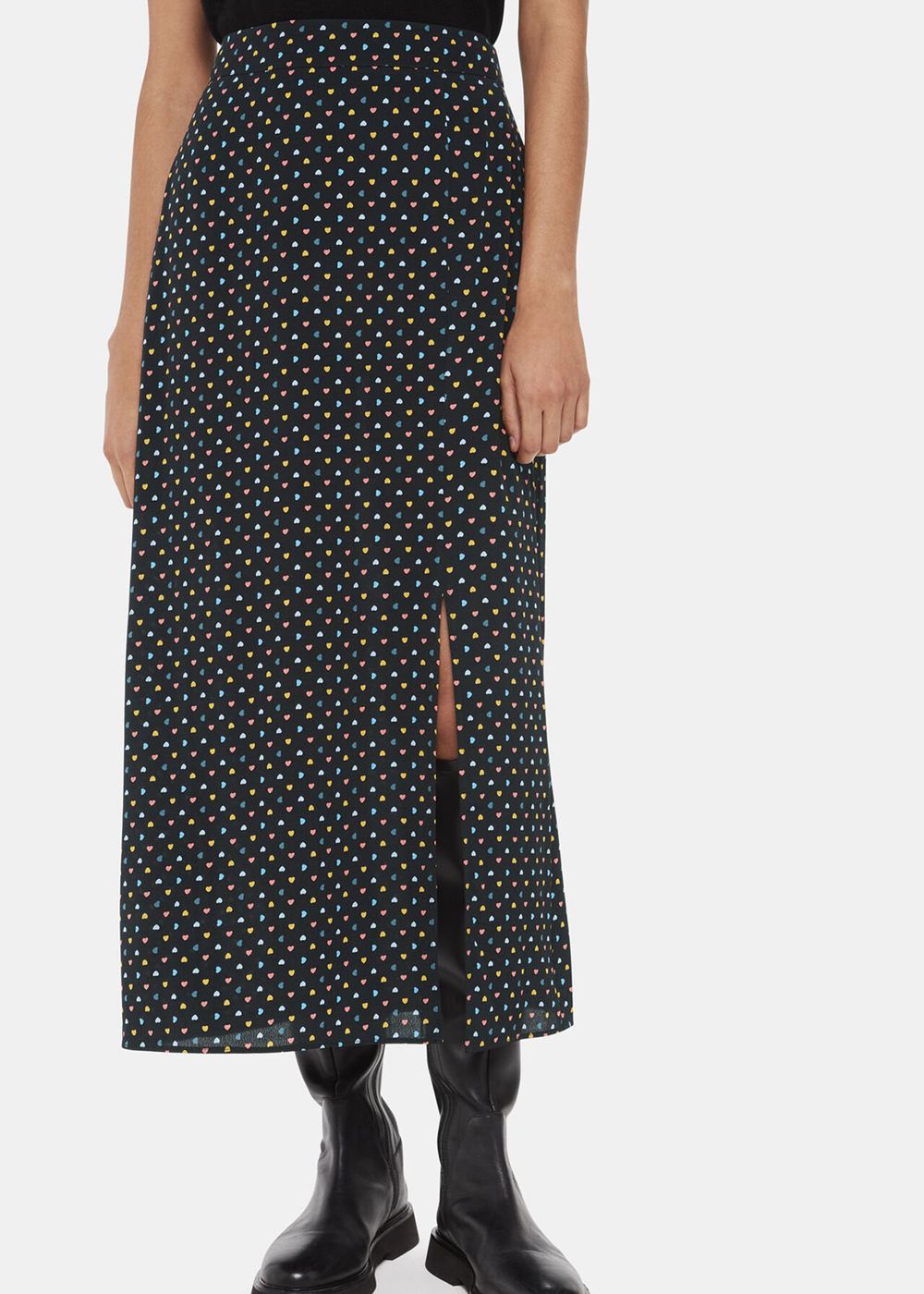 Whistles Scattered Hearts Midi Skirts Black / Multicolor | US-06513TLJD