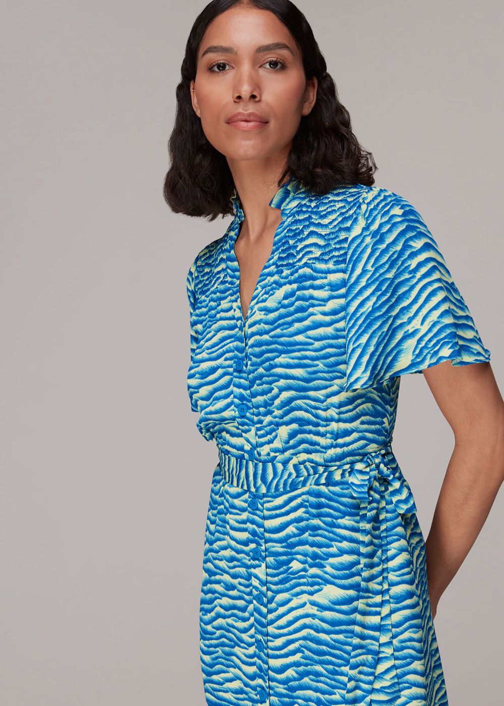 Whistles Seafoam Zebra Midi Dress Blue / Multicolor | US-17689CNHR