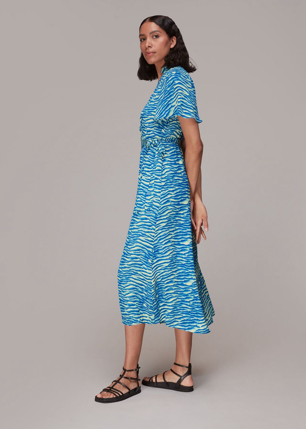 Whistles Seafoam Zebra Midi Dress Blue / Multicolor | US-17689CNHR