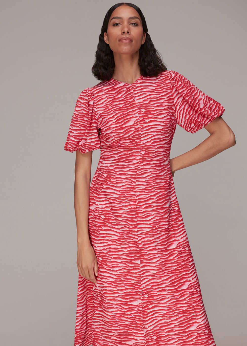 Whistles Seafoam Zebra Silk Midi Dress Pink / Multicolor | US-94786QJXK