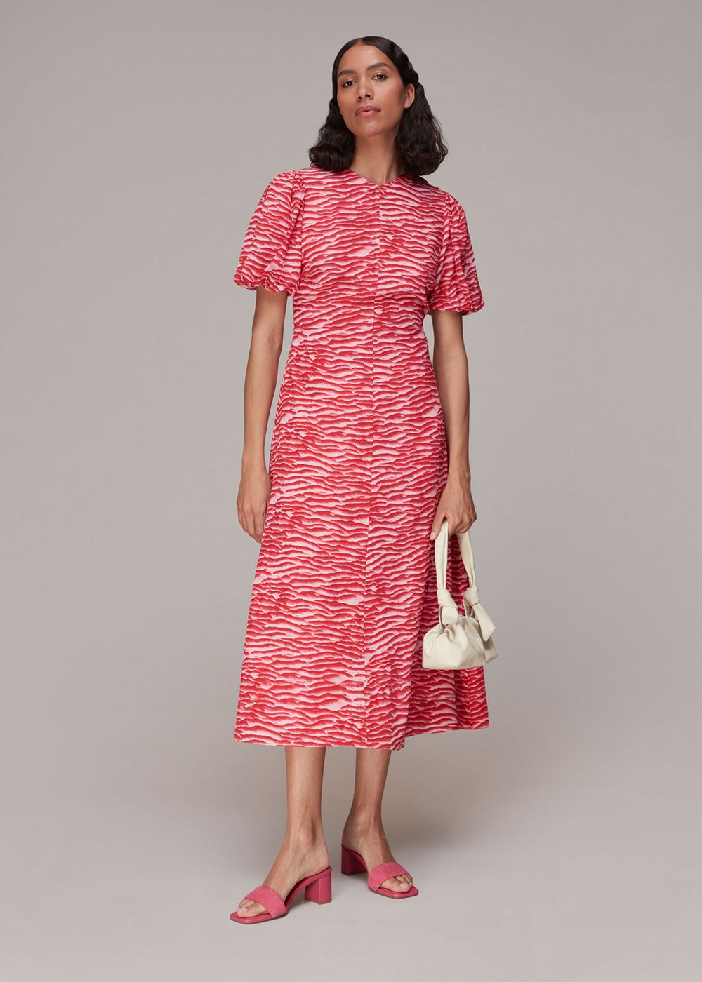 Whistles Seafoam Zebra Silk Midi Dress Pink / Multicolor | US-94786QJXK