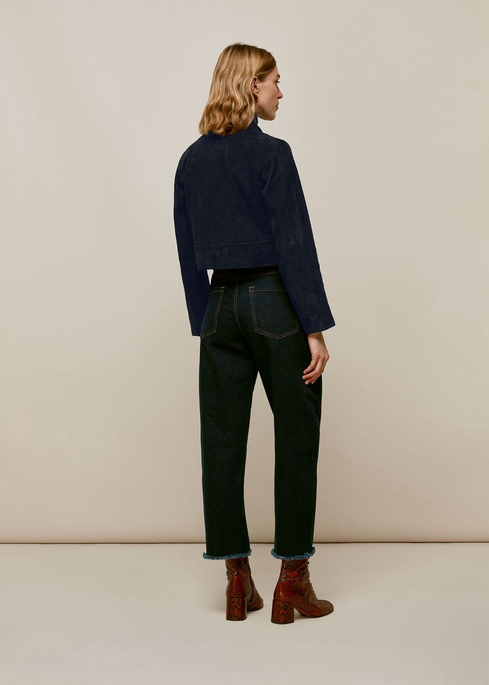 Whistles Selena Cropped Suede Jacket Navy | US-90234ROTN