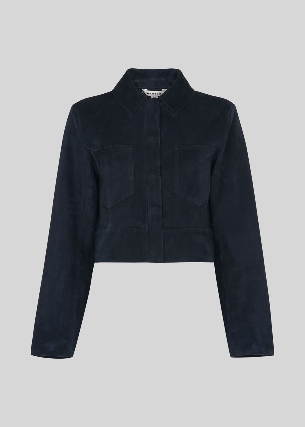 Whistles Selena Cropped Suede Jacket Navy | US-90234ROTN