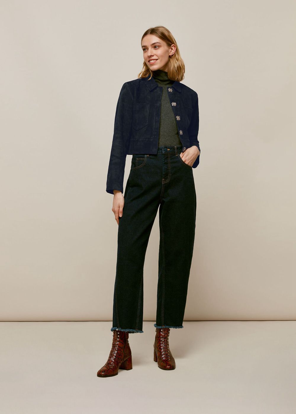 Whistles Selena Cropped Suede Jacket Navy | US-90234ROTN