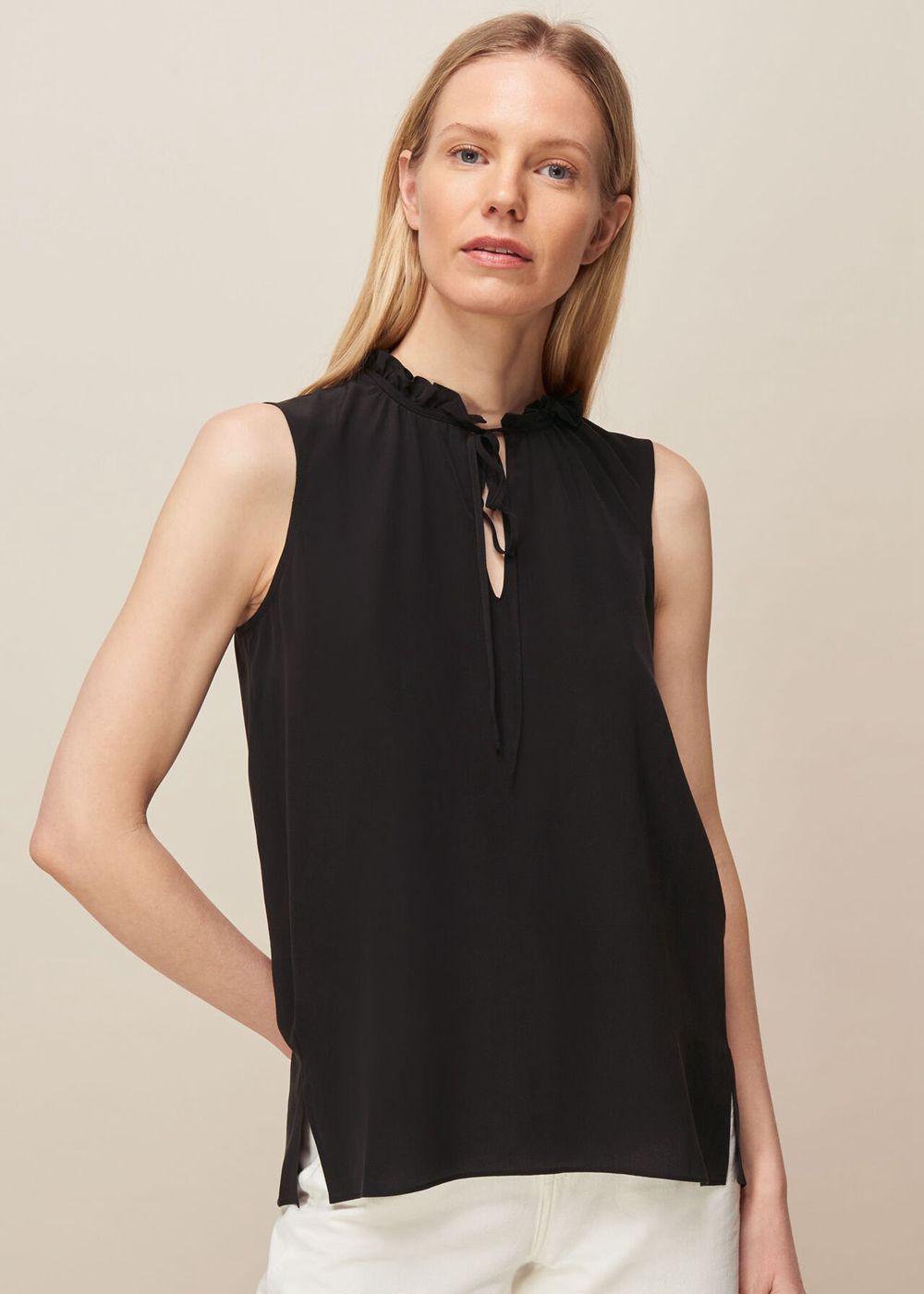 Whistles Selena Silk Top Black | US-53172YMQA