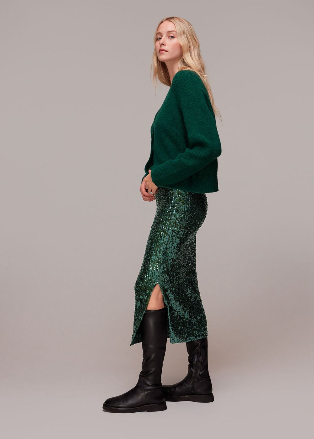 Whistles Sequin Column Skirts Dark Green | US-38157PGOT