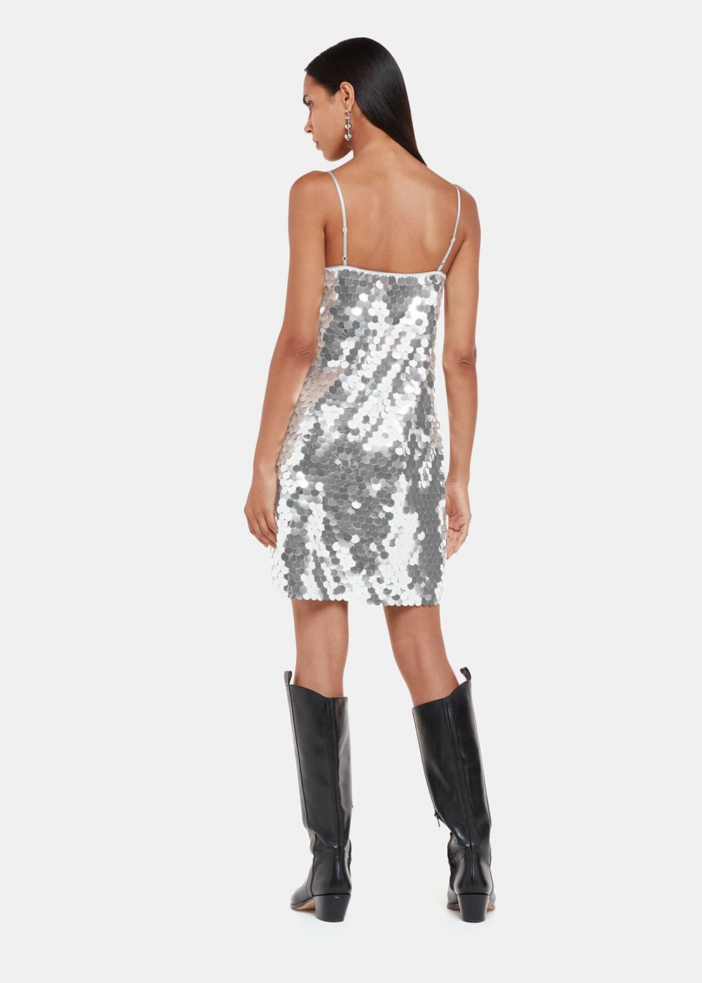 Whistles Sequin Disc Mini Dress Silver | US-04821XDHJ